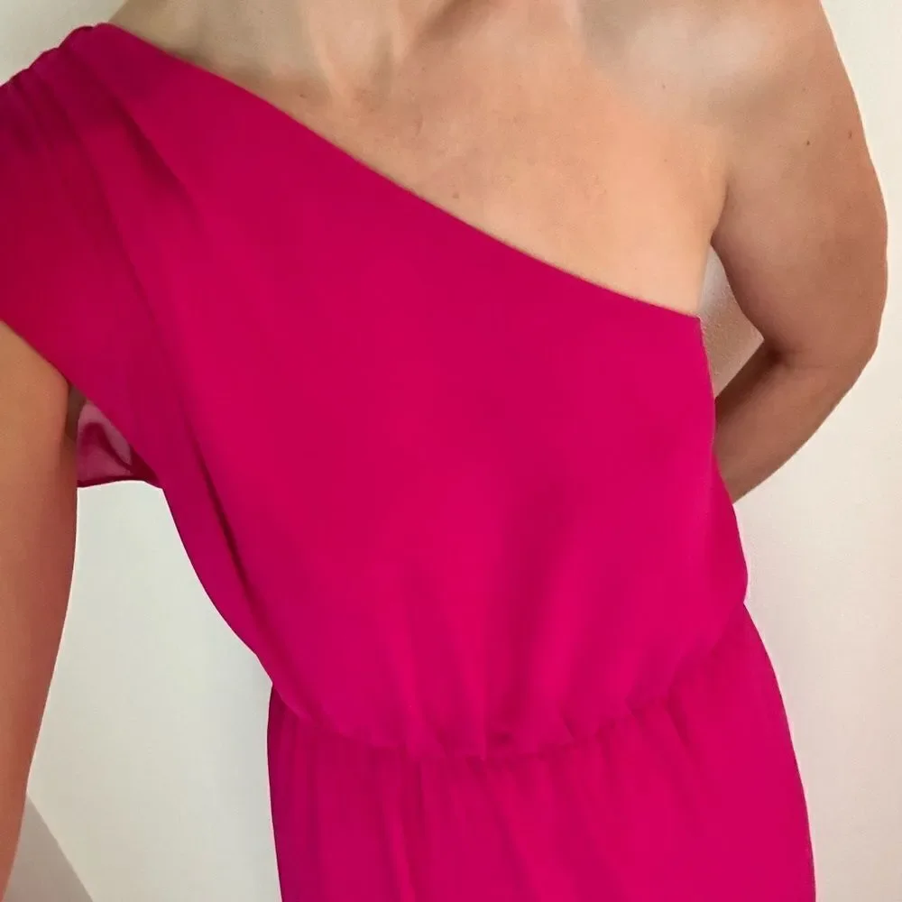 Gianni Bini hot Barbie pink maxi one shoulder dress small s